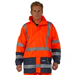 Ocean PU Comfort Stretch Regenjacke, Hi-vis Orange/Marine, Herren