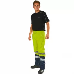 Ocean PU Comfort Stretch Regenhose, Hi-Vis Gelb/marine, Herren